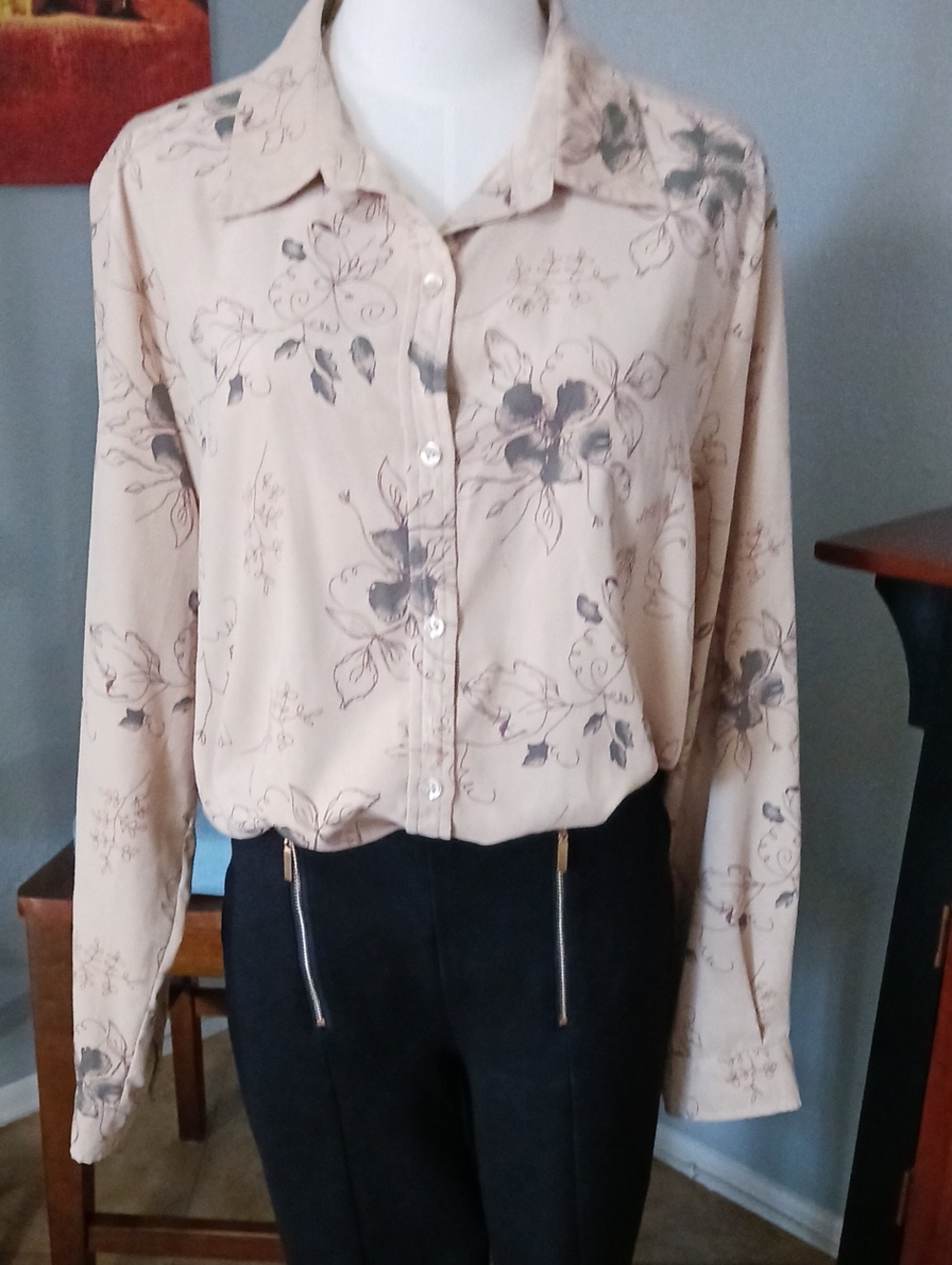 White Stag Beige Floral Button-Down Shirt